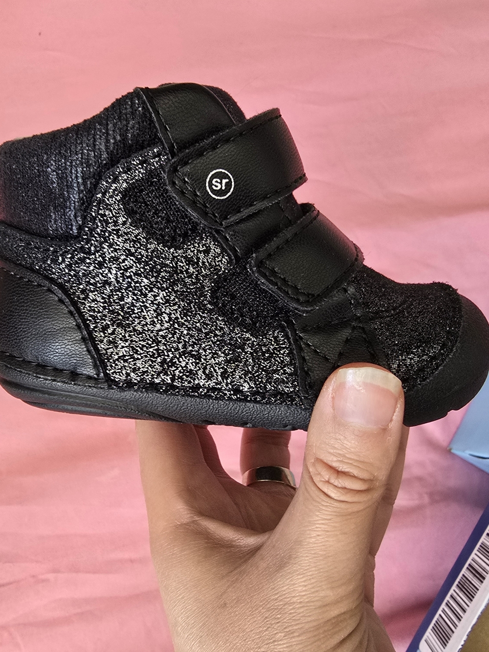 Stride Rite Black Glitter Hook-and-Loop Baby Boots Sneakers
